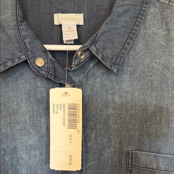 Chico's Dark Blue Casual Button Down Shirt - Picture 2 of 4